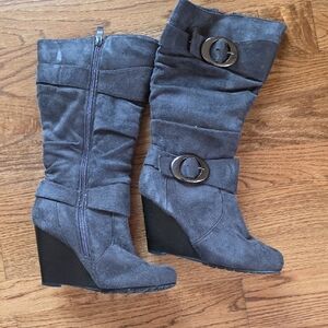 Anna Charcoal Wedge Boots